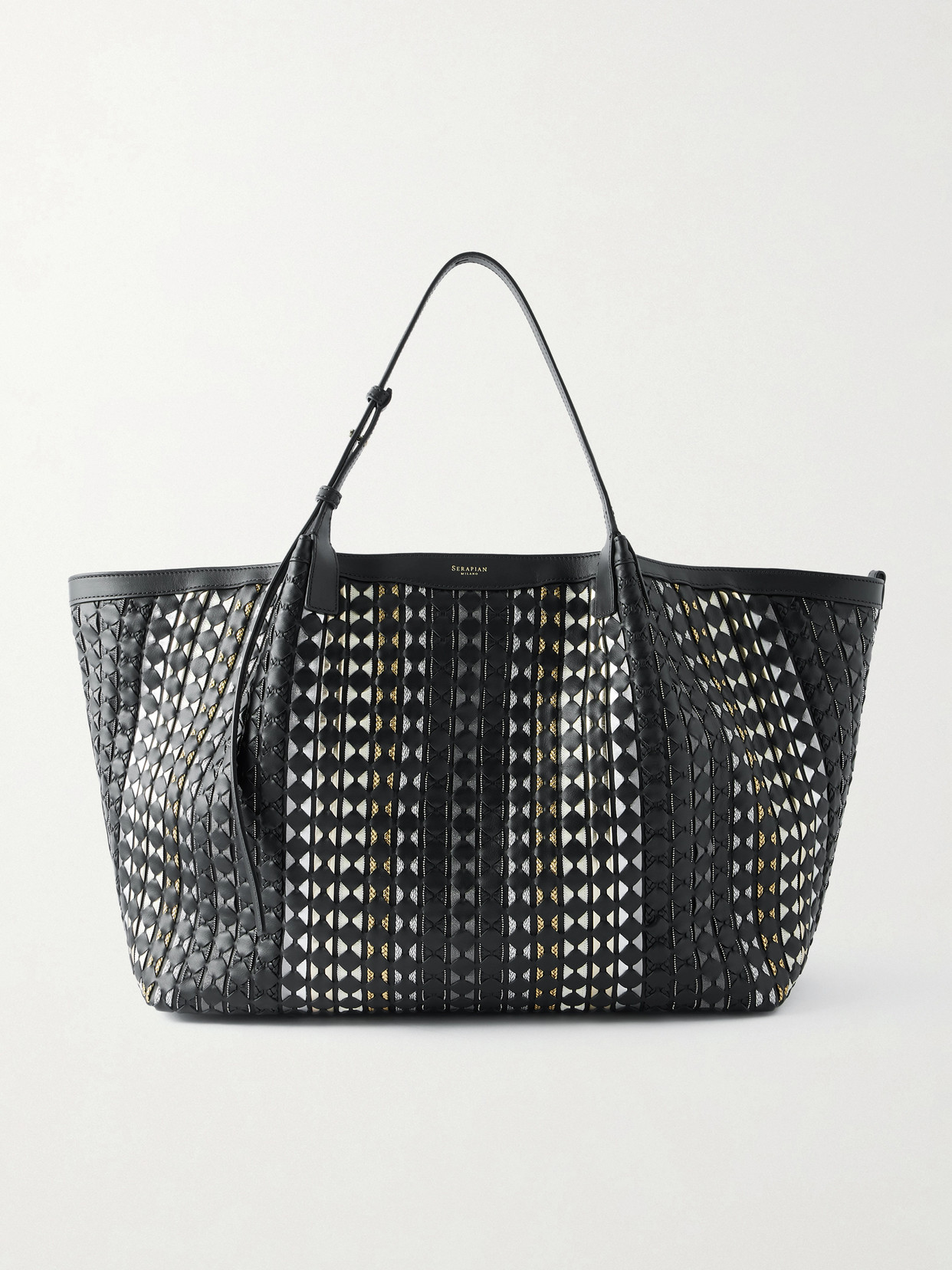 Serapian Secret Maxi Woven Leather Tote In Black