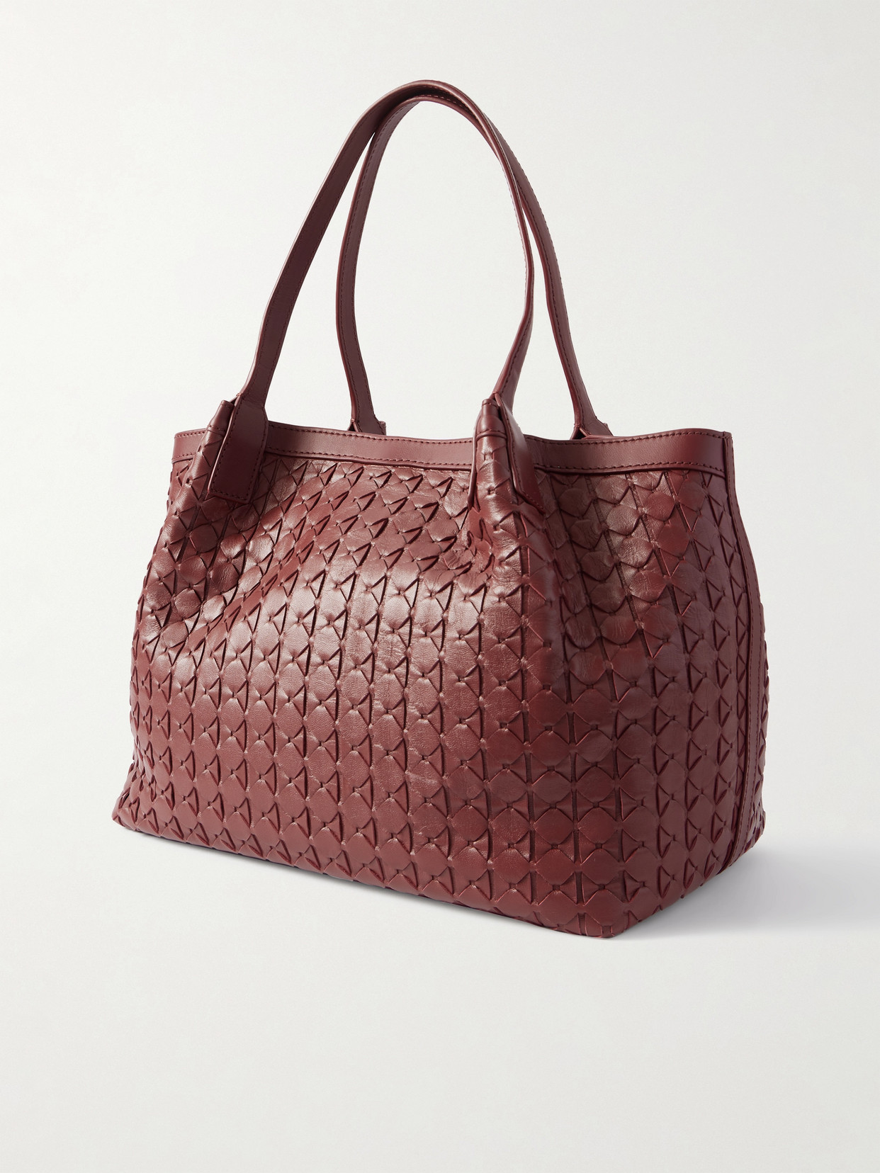 Serapian Secret Small Woven Leather Tote In Burgundy