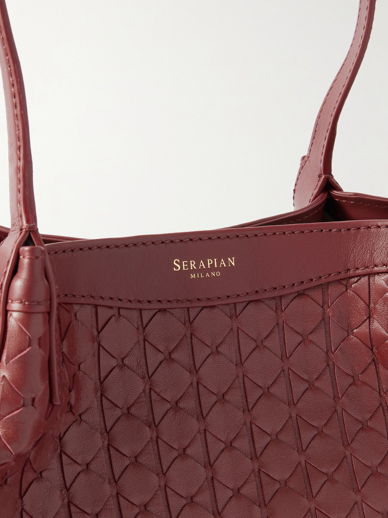 Serapian Secret Small Woven Leather Tote In Burgundy
