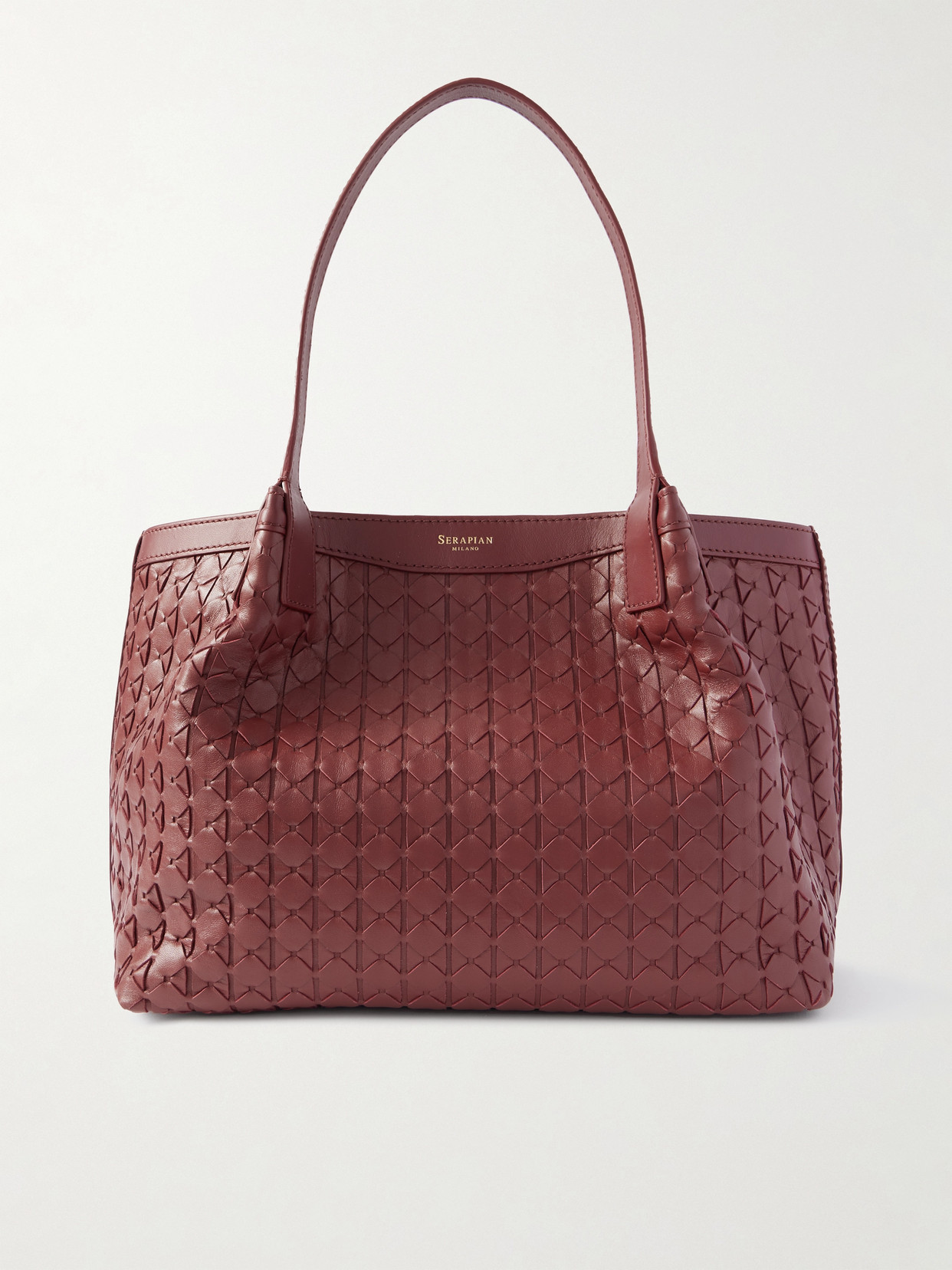 Serapian Secret Small Woven Leather Tote In Burgundy