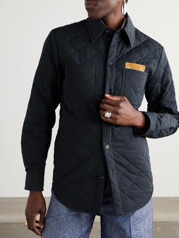 Bottega Veneta Suede-trimmed quilted cotton-blend shell jacket