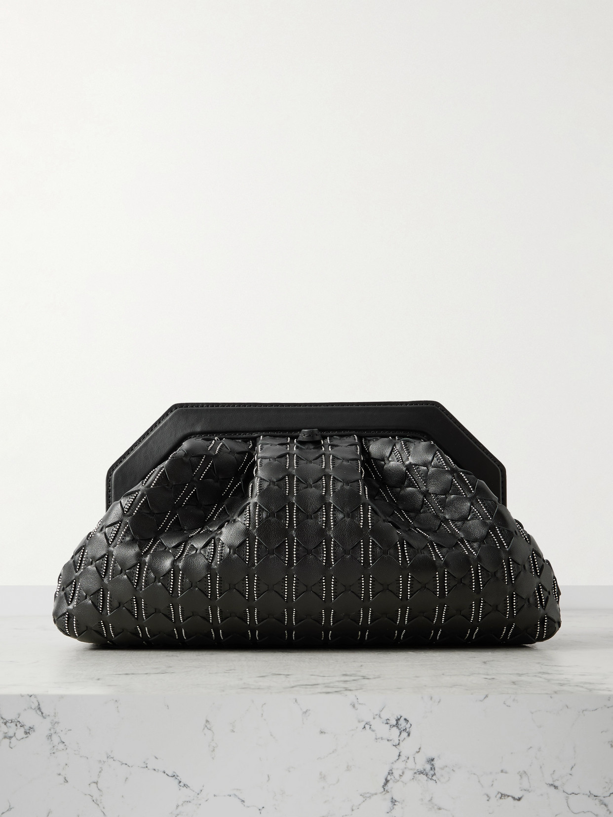 Serapian Secret Embellished Woven Leather Clutch In Black