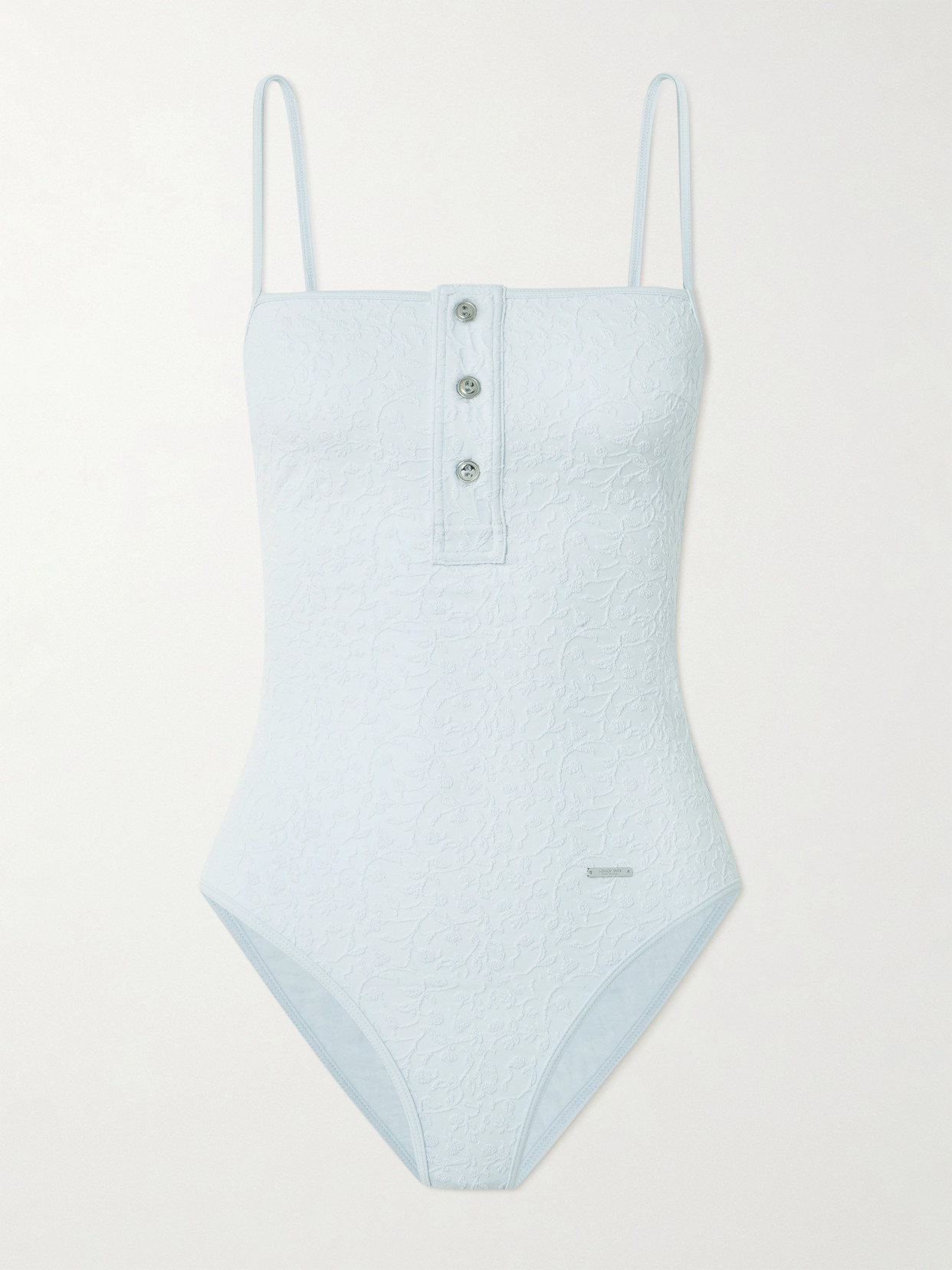 Bottega Veneta Button-detailed Floral Cloqué Swimsuit In Blue