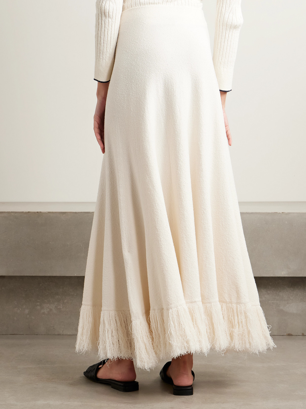 Shop Bottega Veneta Fringed Cotton-blend Bouclé Maxi Skirt