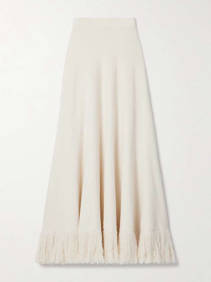 Bottega Veneta Fringed Cotton-blend Bouclé Maxi Skirt