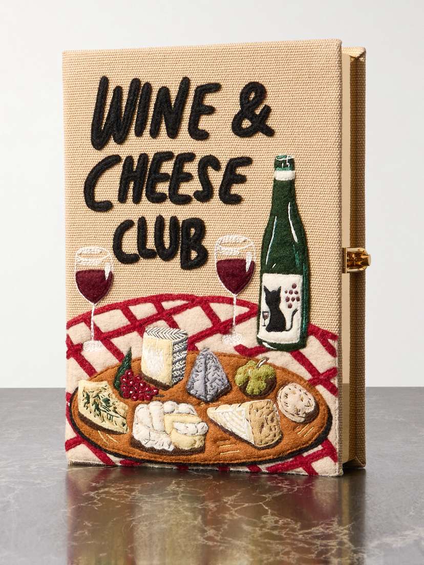 Olympia Le-Tan Wine And Cheese Club Embroidered Appliquéd Canvas Clutch