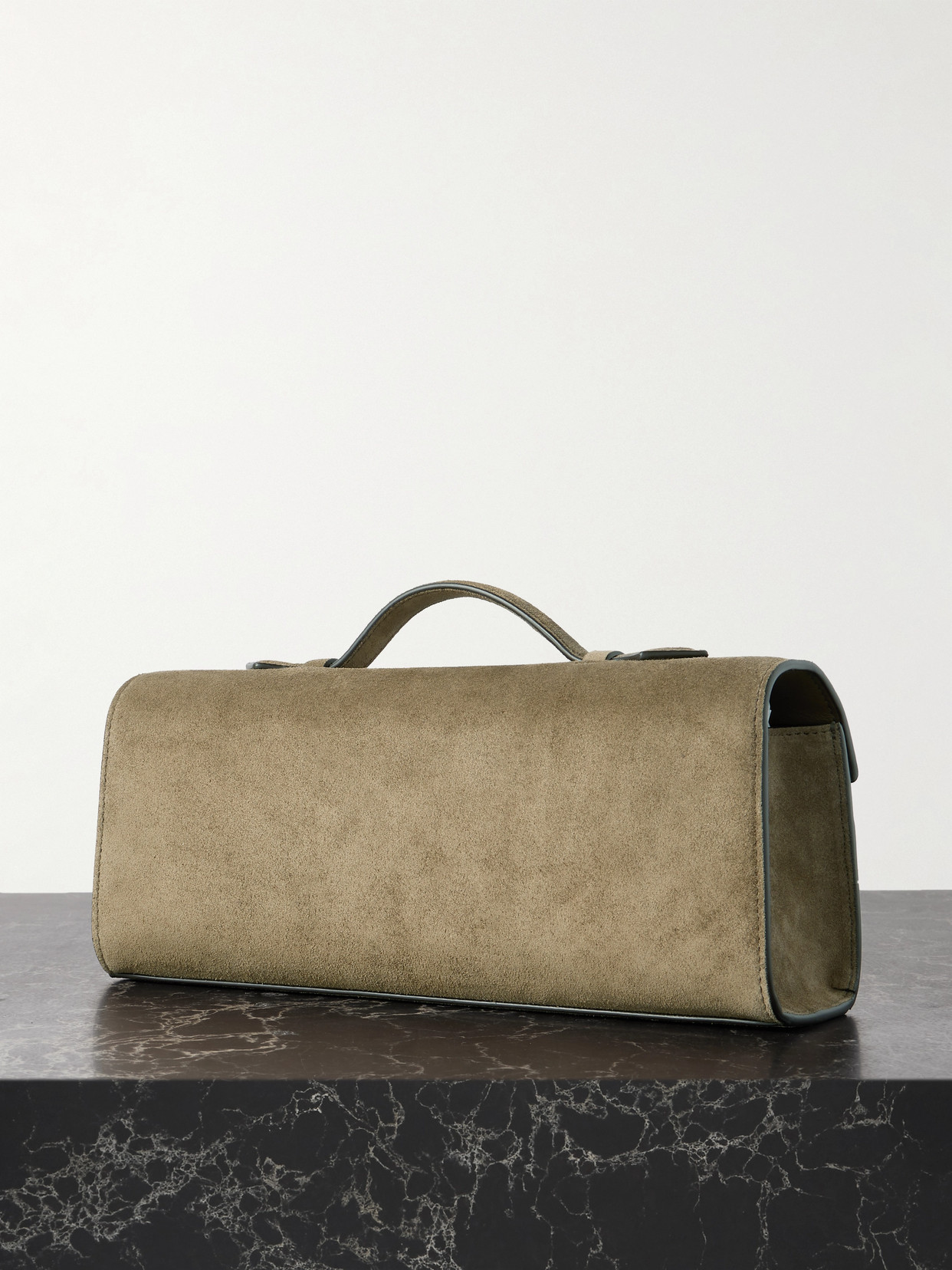 Savette Slim Symmetry Pochette Suede Tote In Brown