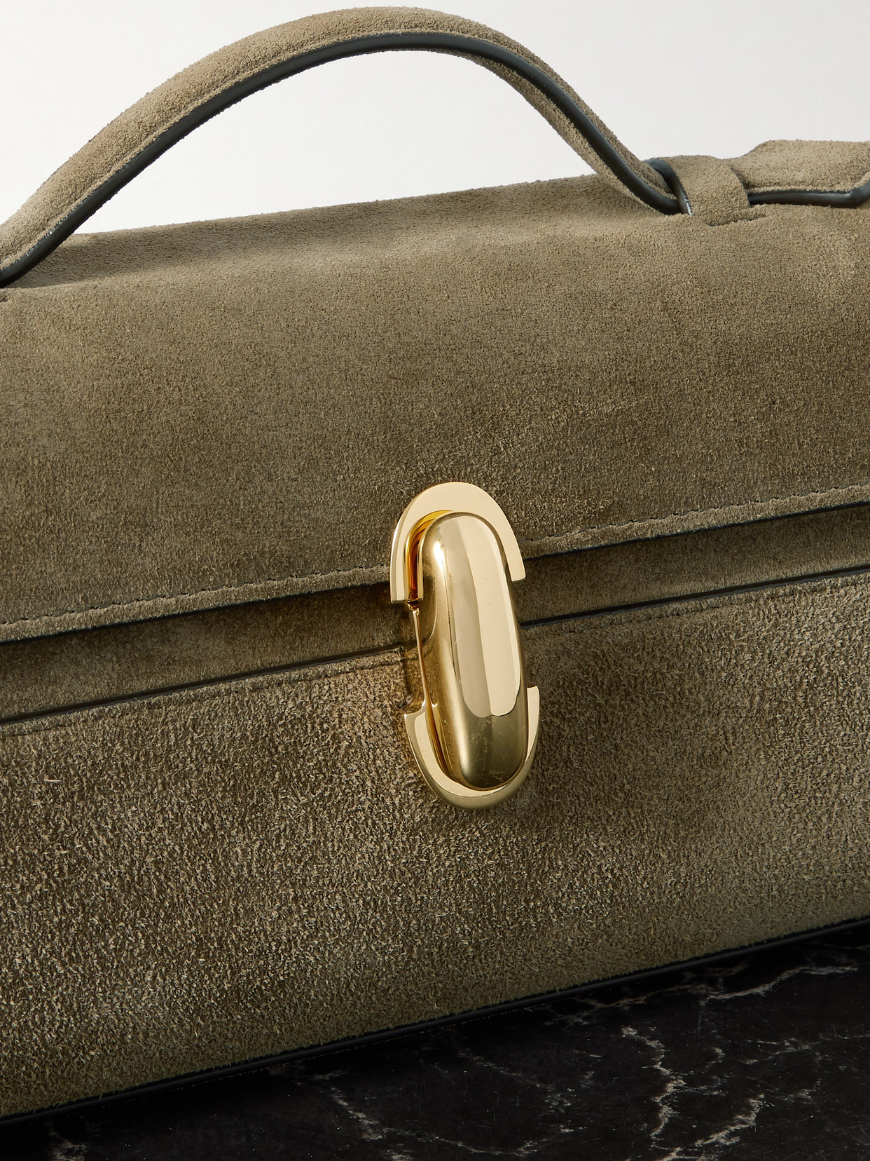 Savette Slim Symmetry Pochette Suede Tote In Brown