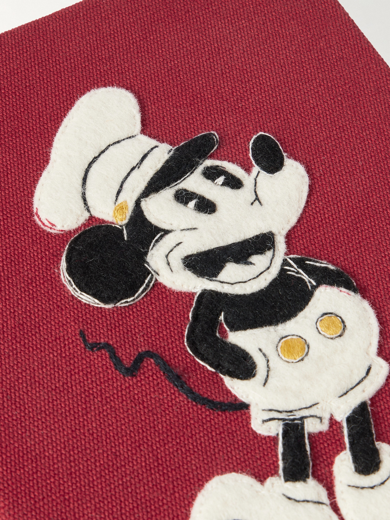 Olympia Le-tan Mickey Mouse Embroidered Appliquéd Canvas Clutch In Red
