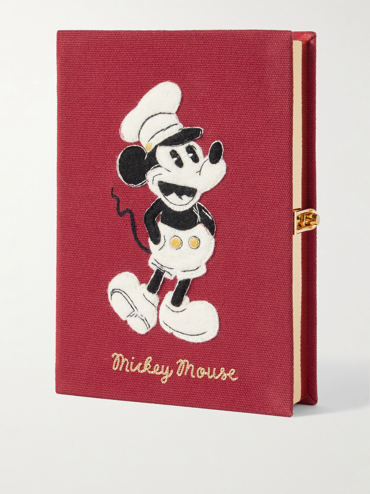 Olympia Le-tan Mickey Mouse Embroidered Appliquéd Canvas Clutch In Red