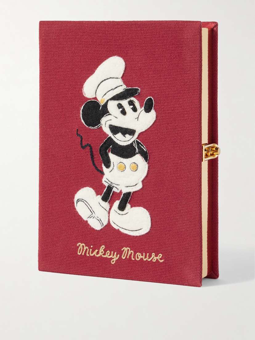 Olympia Le-Tan Mickey Mouse Embroidered Appliquéd Canvas Clutch