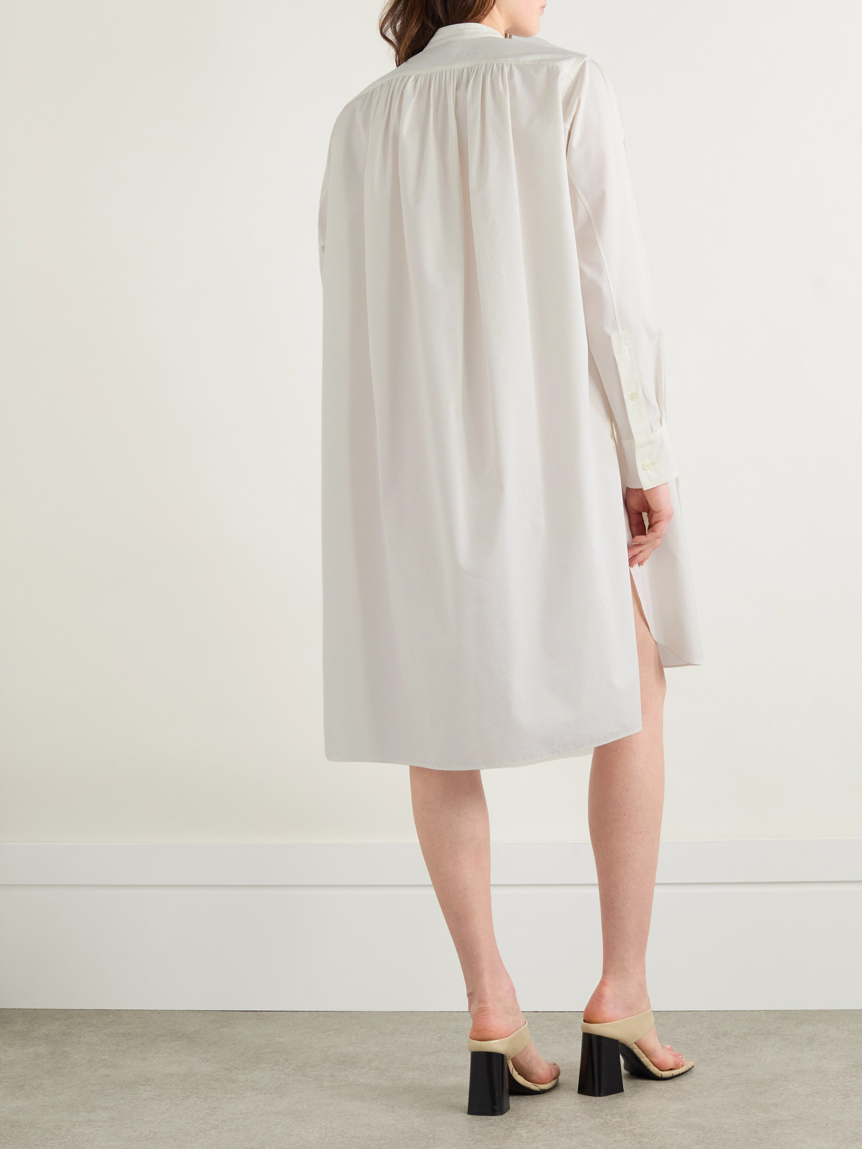 Bottega Veneta Asymmetric Pleated Cotton-blend Poplin Midi Dress