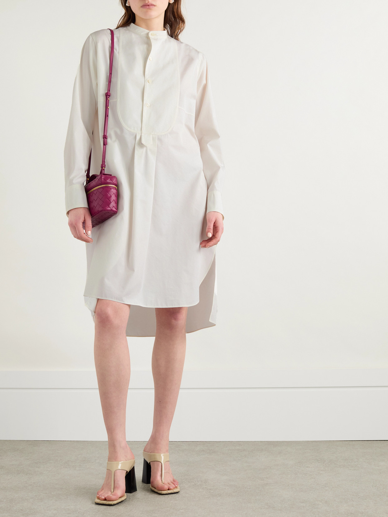 Bottega Veneta Asymmetric Pleated Cotton-blend Poplin Midi Dress