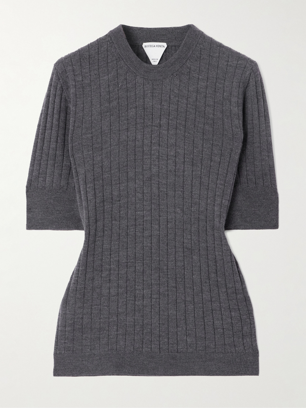 Bottega Veneta Womens Anthracite Ribbed Round-neck Wool Top