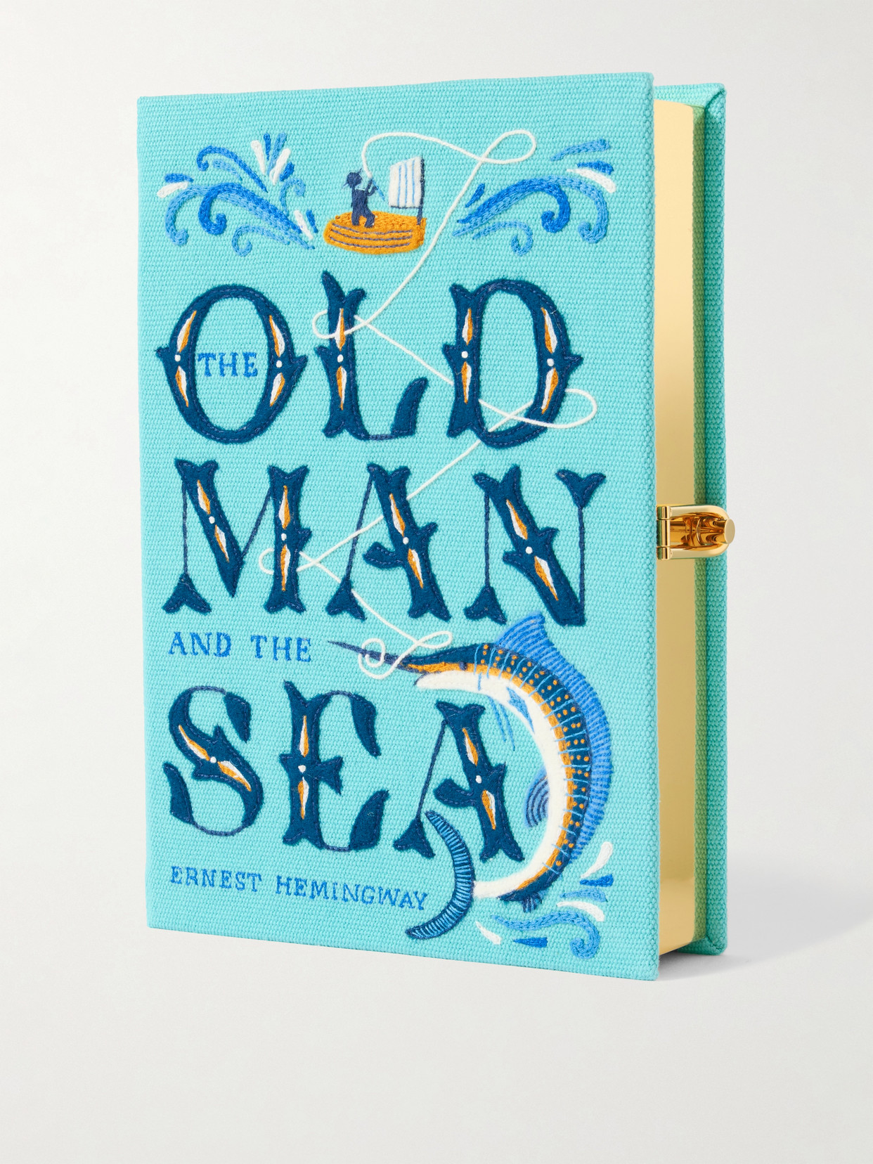 Olympia Le-tan The Old Man And The Sea Embroidered Appliquéd Canvas Clutch In Blue