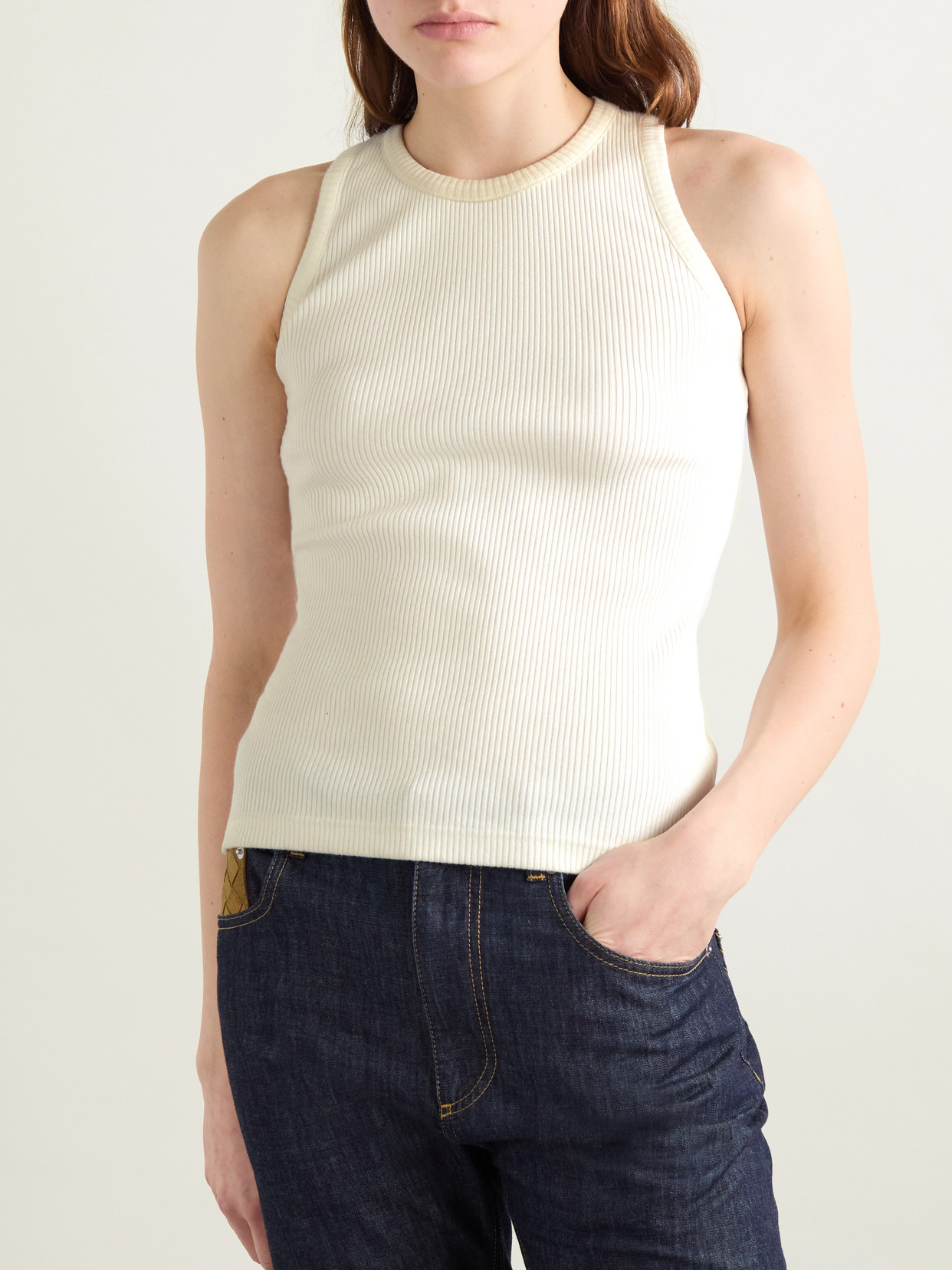 Bottega Veneta Appliquéd Ribbed Cotton-blend Jersey Tank