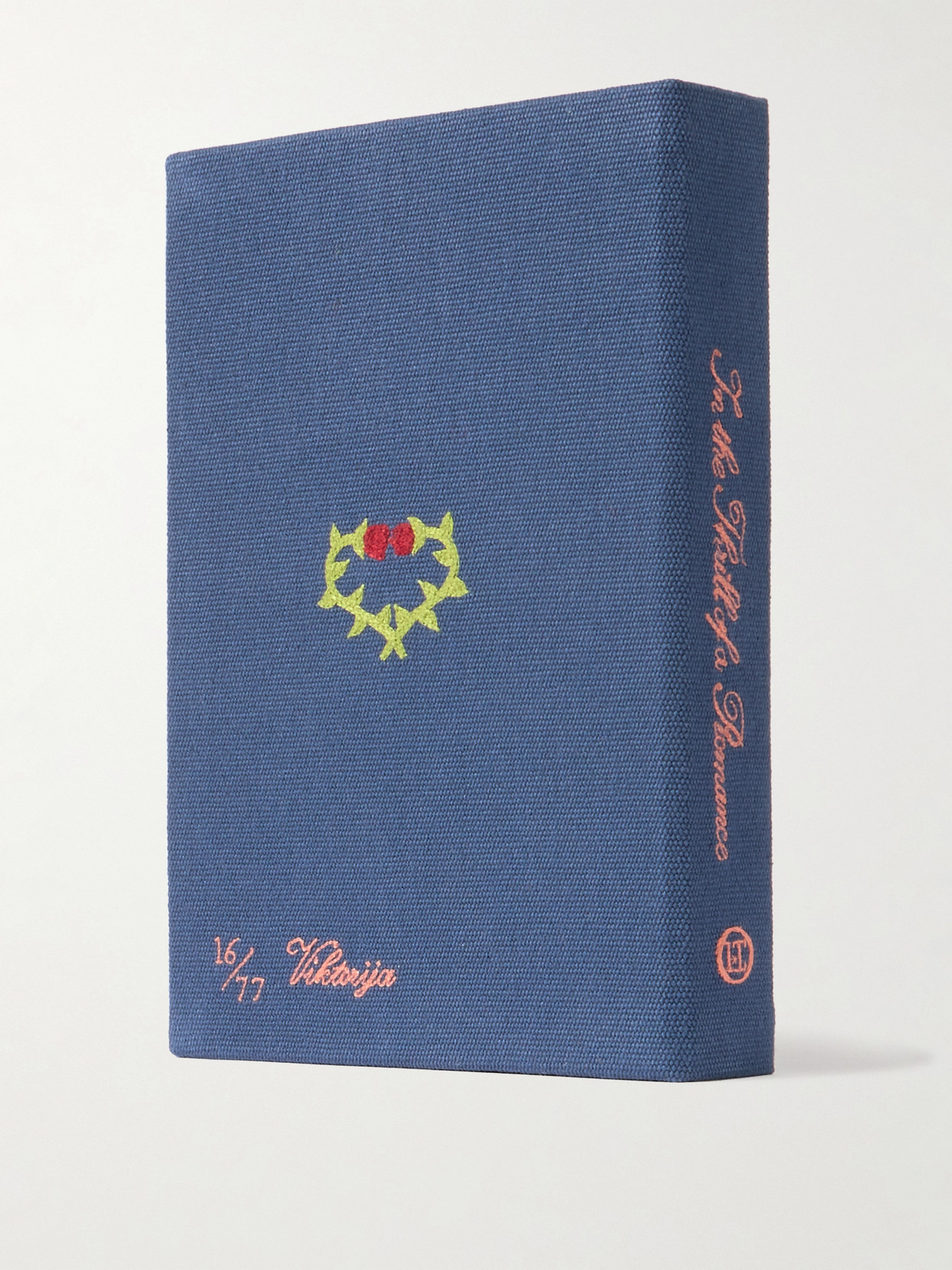Olympia Le-tan The Thrill Of A Romance Book Embroidered Appliquéd Canvas Clutch In Blue