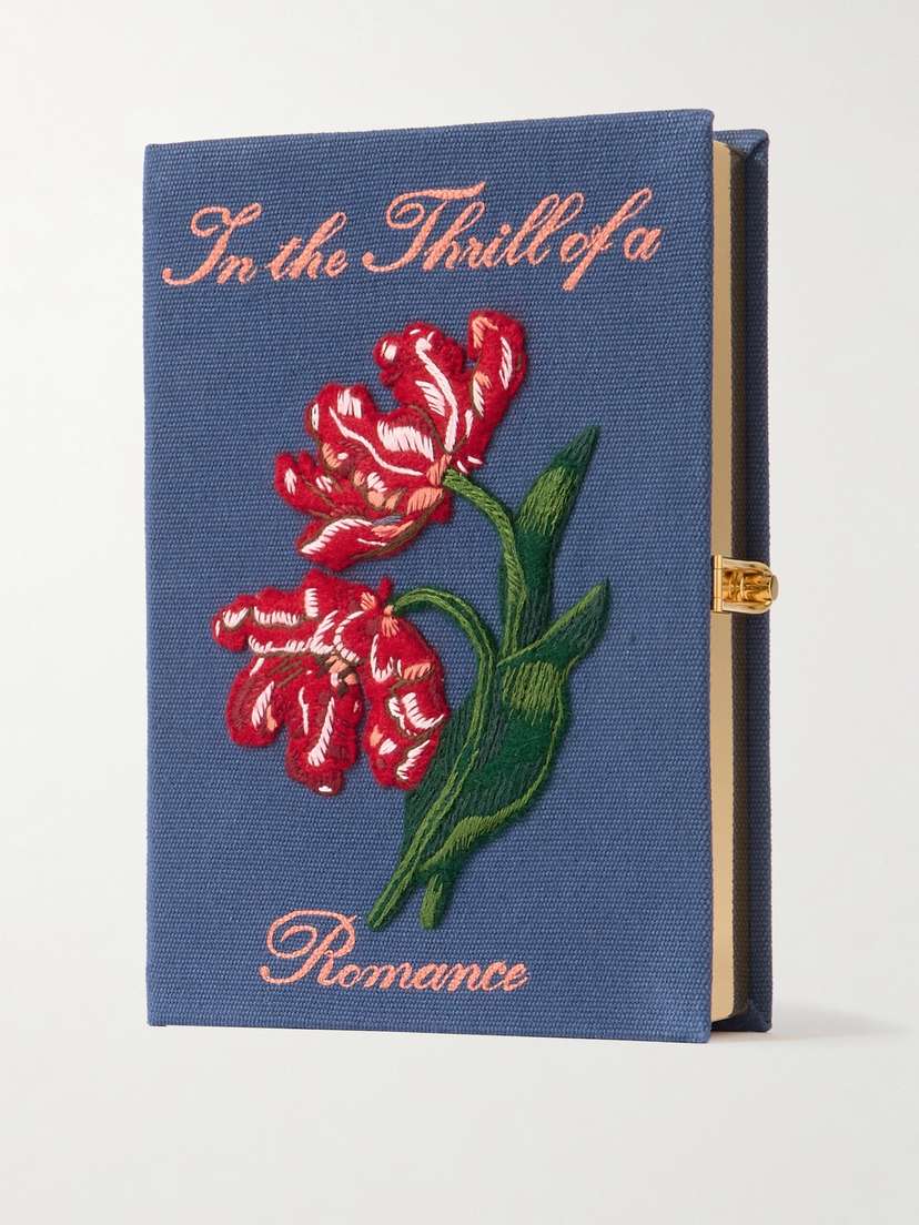 Olympia Le-Tan The Thrill Of A Romance Book Embroidered Appliquéd Canvas Clutch