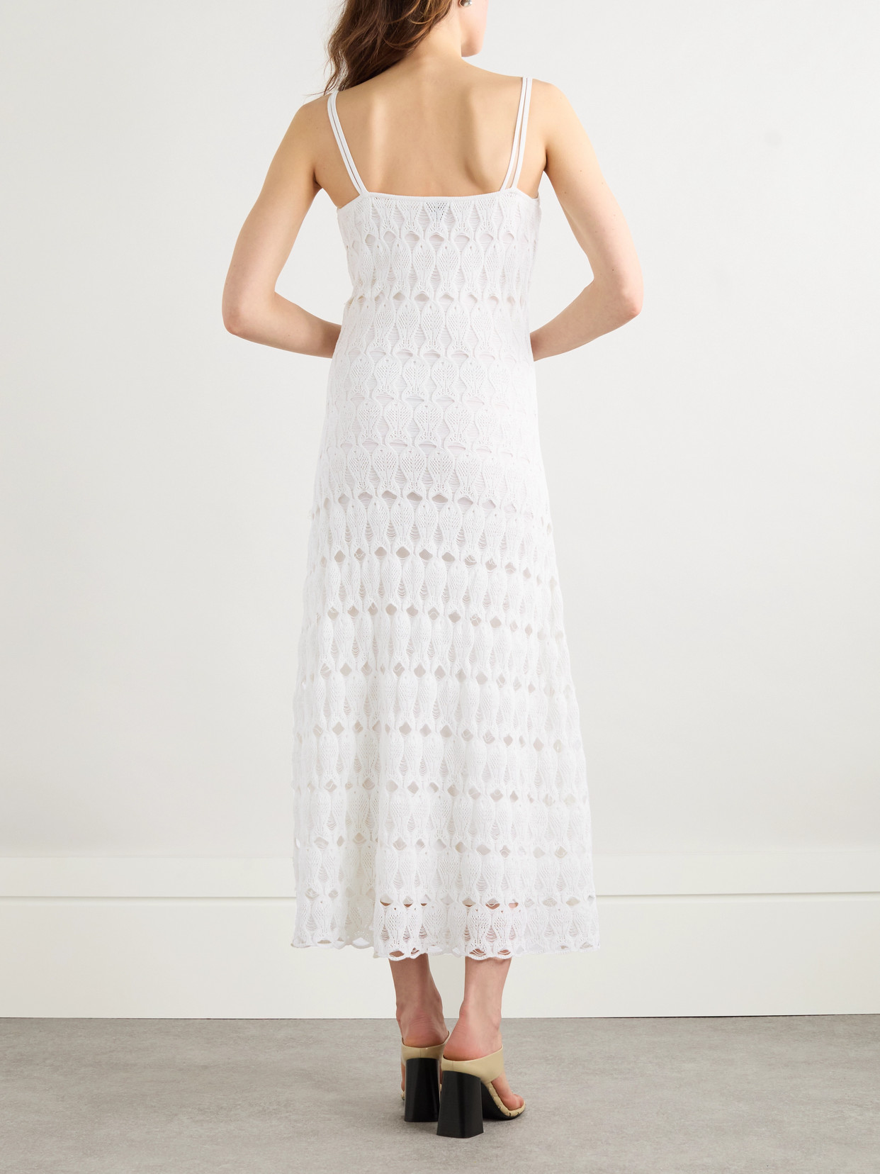 Bottega Veneta Embellished Open-knit Cotton And Silk-blend Midi Dress In White