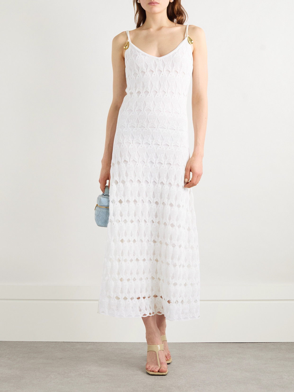 Bottega Veneta Embellished Open-knit Cotton And Silk-blend Midi Dress In White