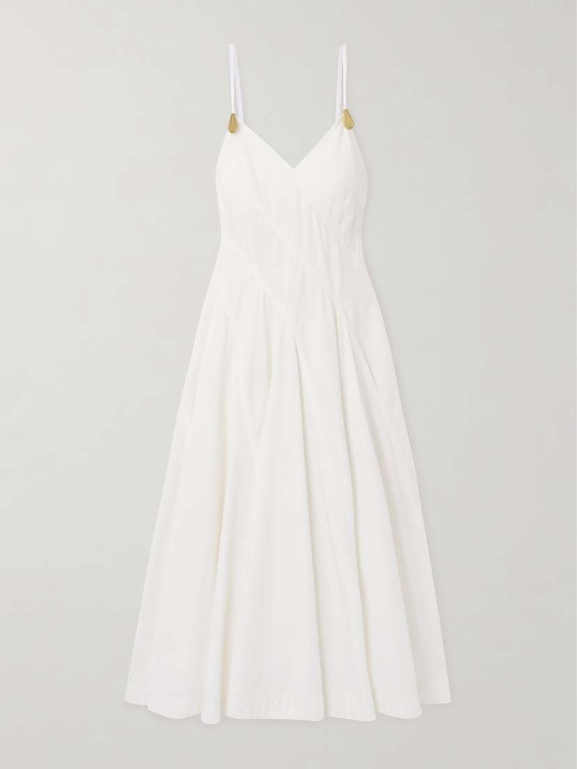 Bottega Veneta Embellished Pleated Cotton-blend Poplin Midi Dress
