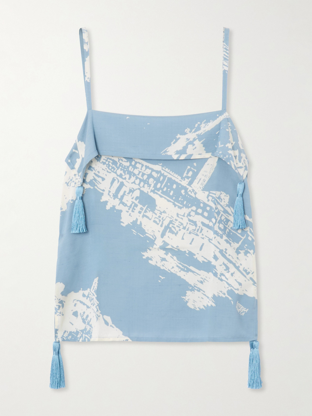 Bottega Veneta Tasseled Printed Silk And Cotton-blend Shantung Tank