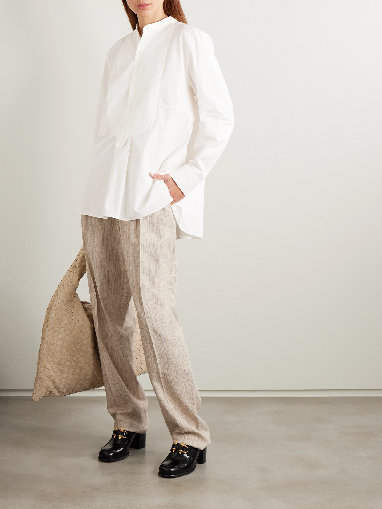 BOTTEGA VENETA PANELED COTTON-BLEND SHIRT