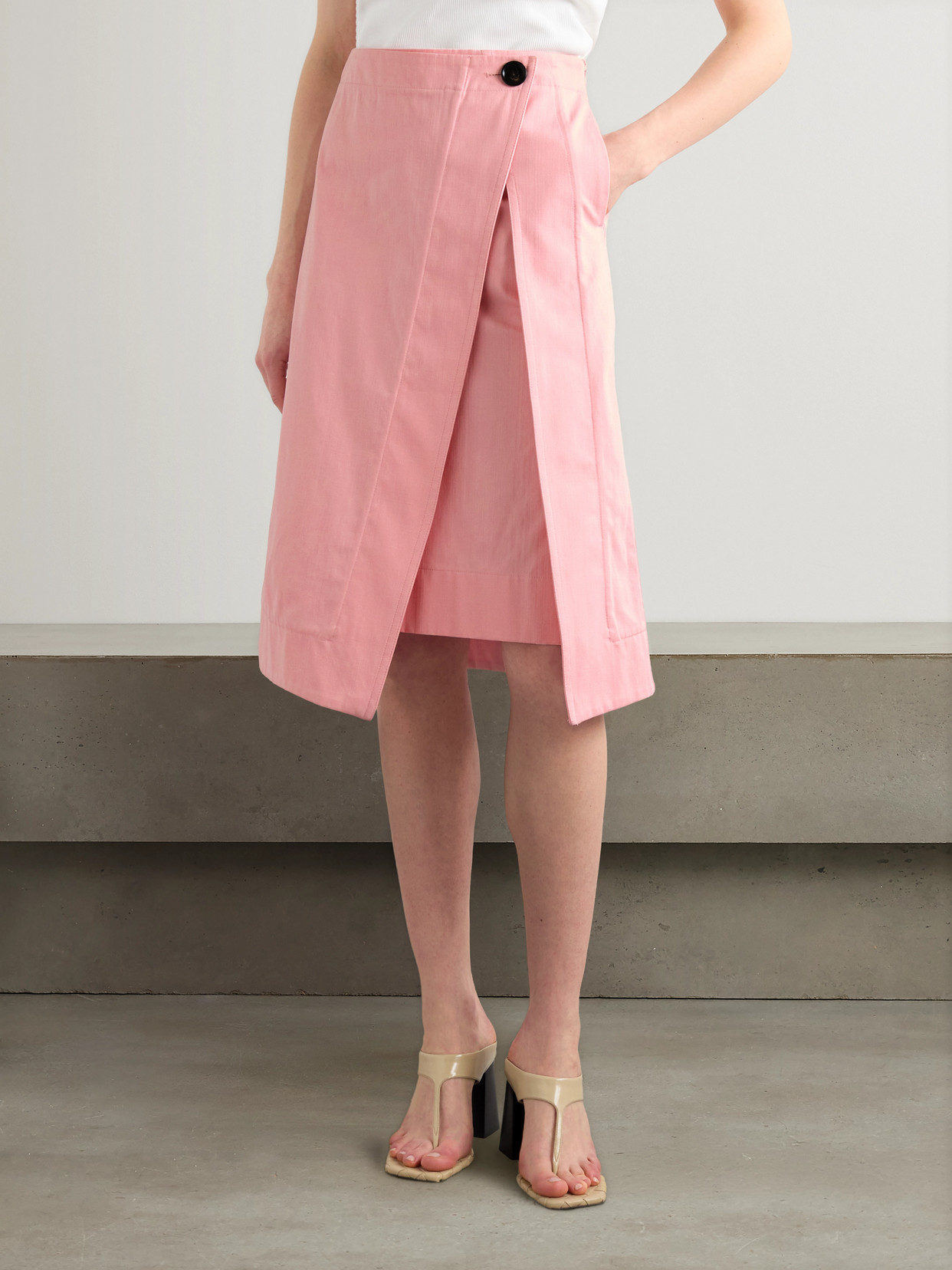 Wrap-Effect Organic Cotton-Twill Skirt