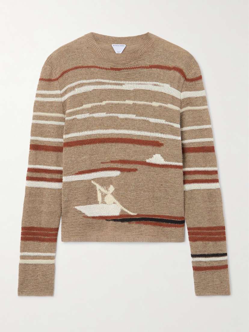 Bottega Veneta Striped Jacquard-knit inen And Cotton-blend Sweater