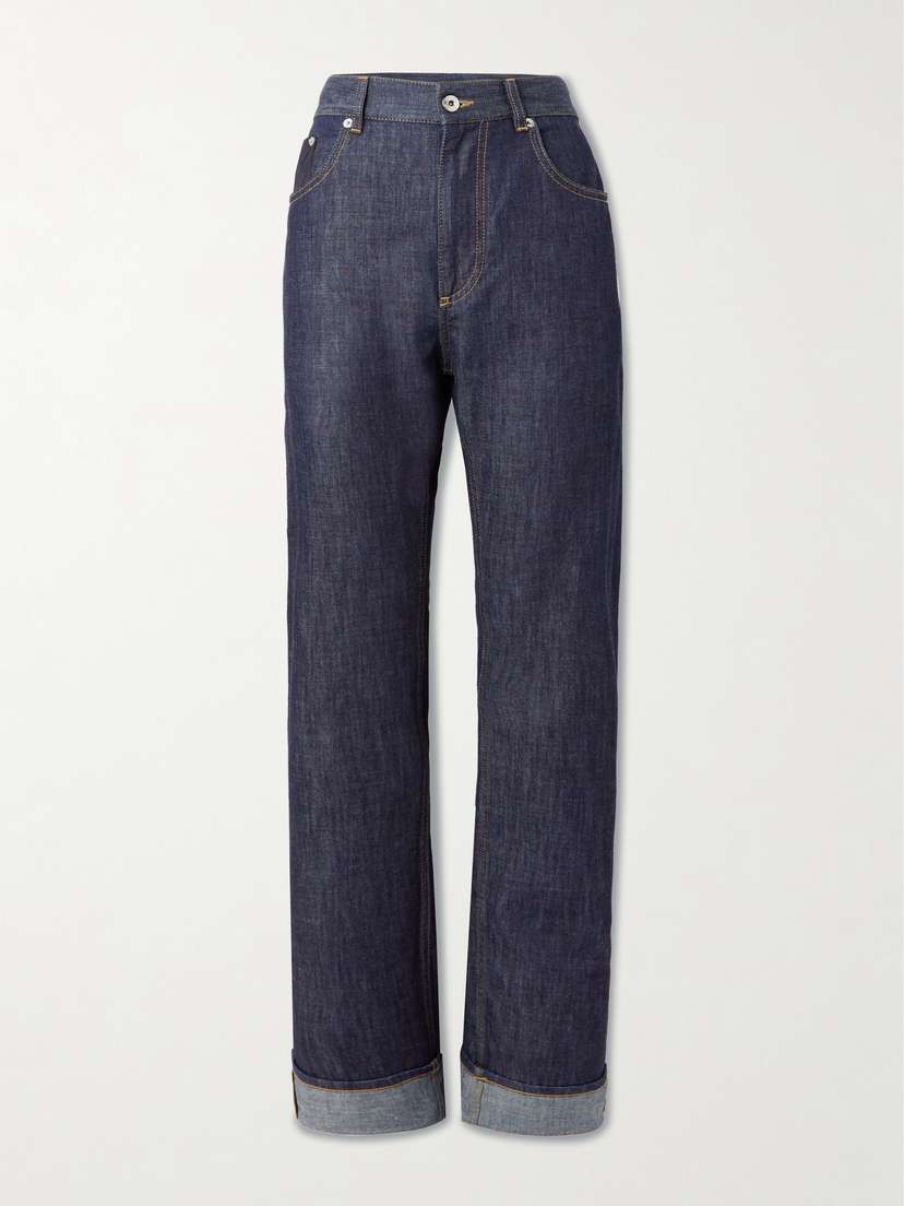 Bottega Veneta Intrecciato Suede-trimmed Mid-rise Straight-leg Jeans