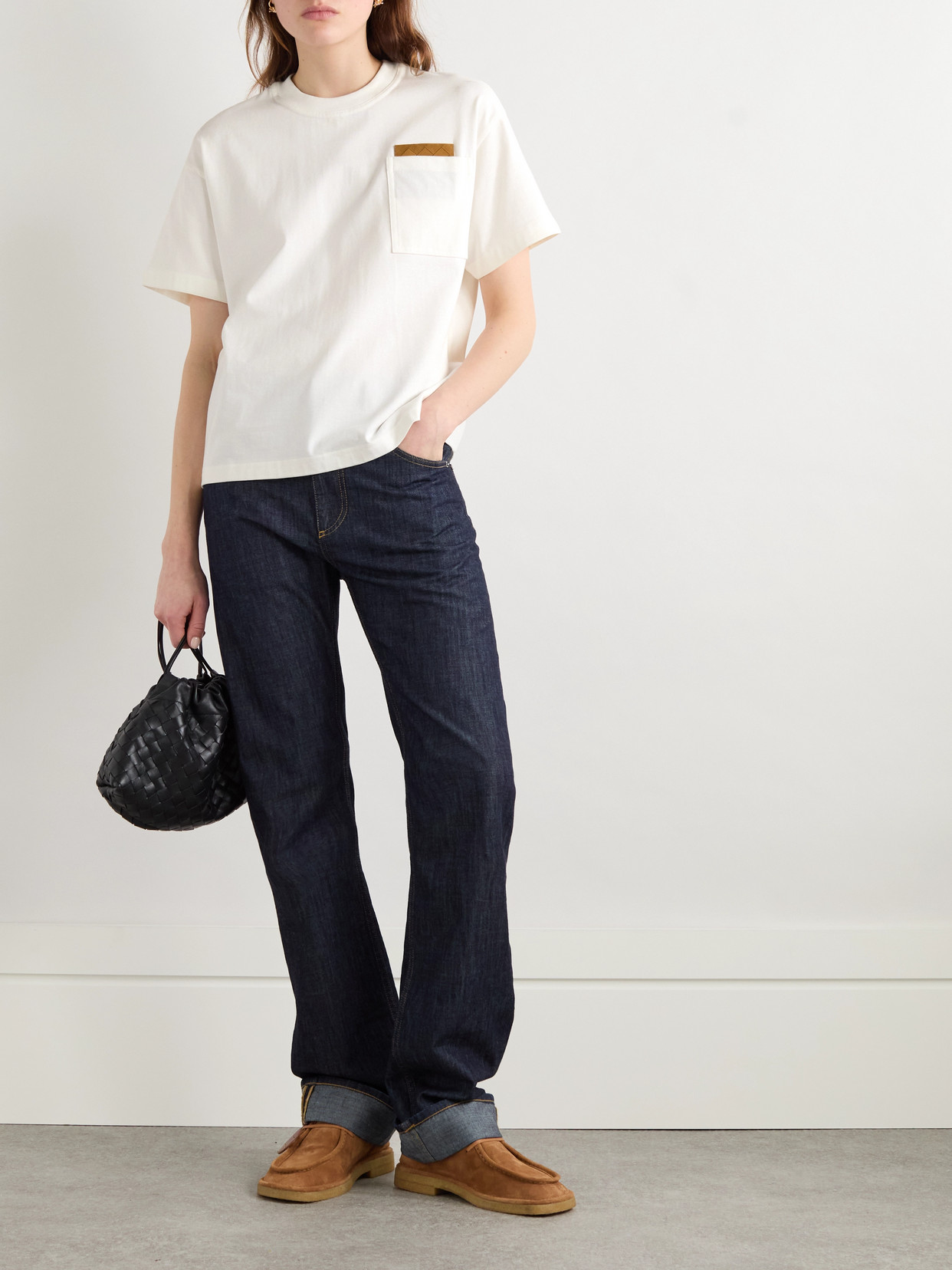 Bottega Veneta Womens Chalk Patch-pockets Relaxed-fit Cotton-jersey T-shirt Xl In White