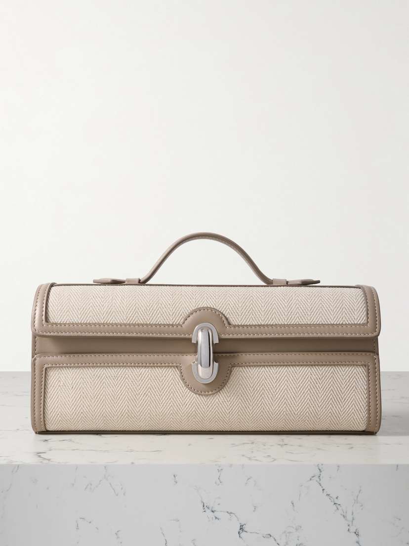 Savette Slim Symmetry Pochette Leather-trimmed Herringbone Linen Tote