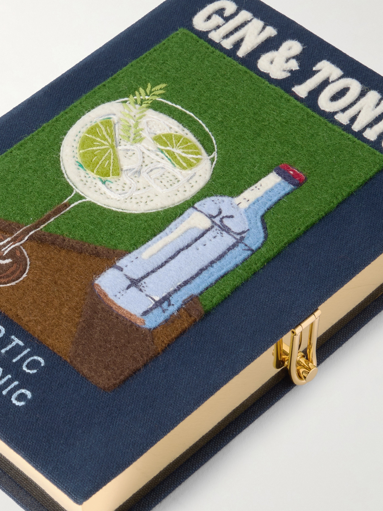 Olympia Le-tan Gin & Tonic Embroidered Appliquéd Canvas Clutch In Blue