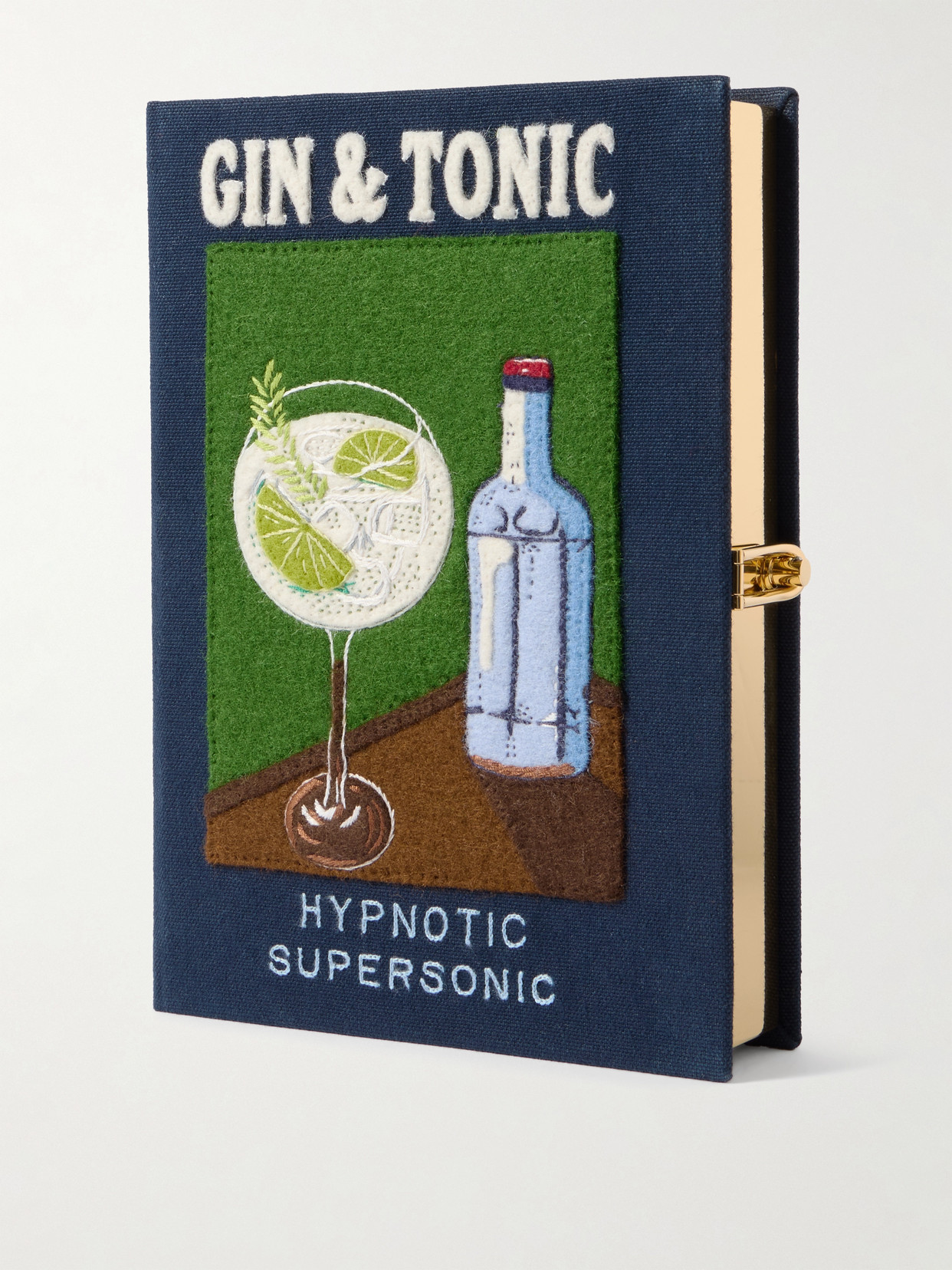 Olympia Le-tan Gin & Tonic Embroidered Appliquéd Canvas Clutch In Blue