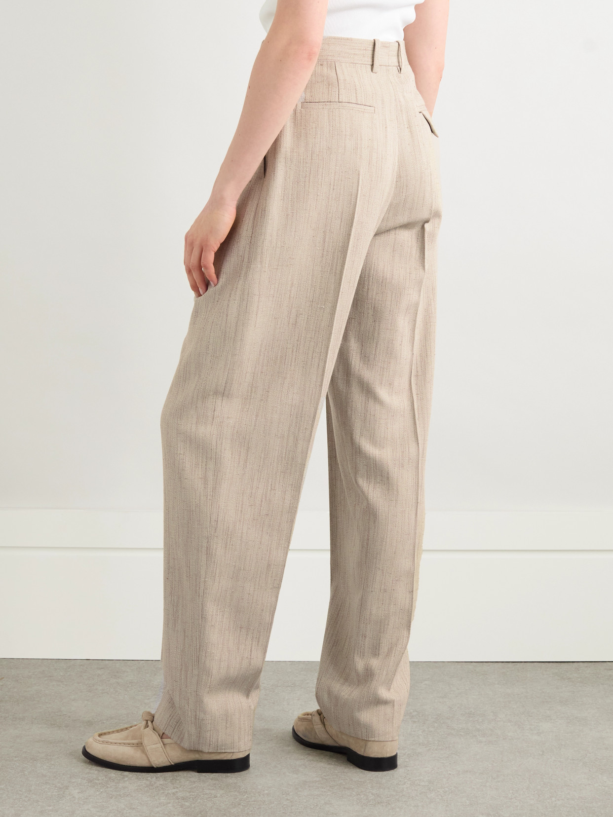 Shop Bottega Veneta Pleated Canvas Tapered Pants