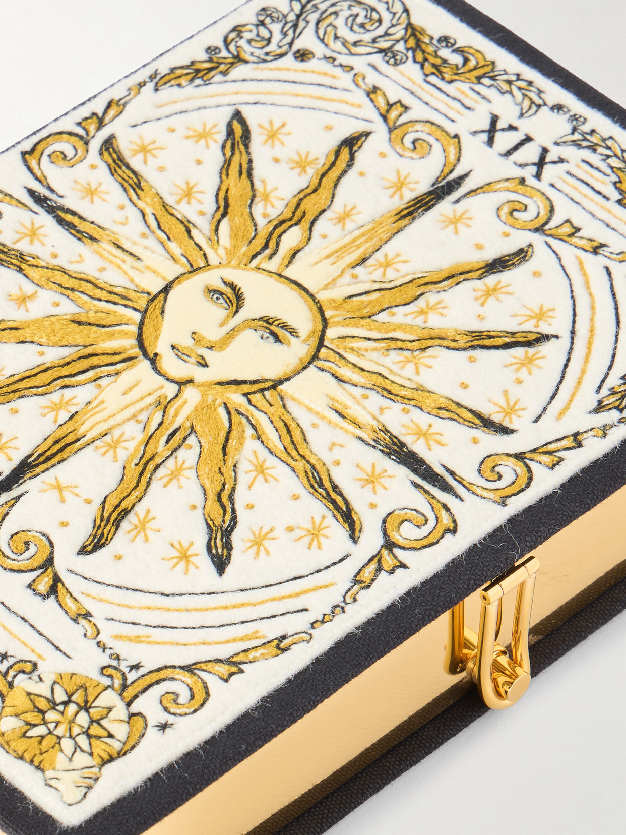 Olympia Le-tan + Gabriel Azevedo Embroidered Appliquéd Canvas Clutch In Black