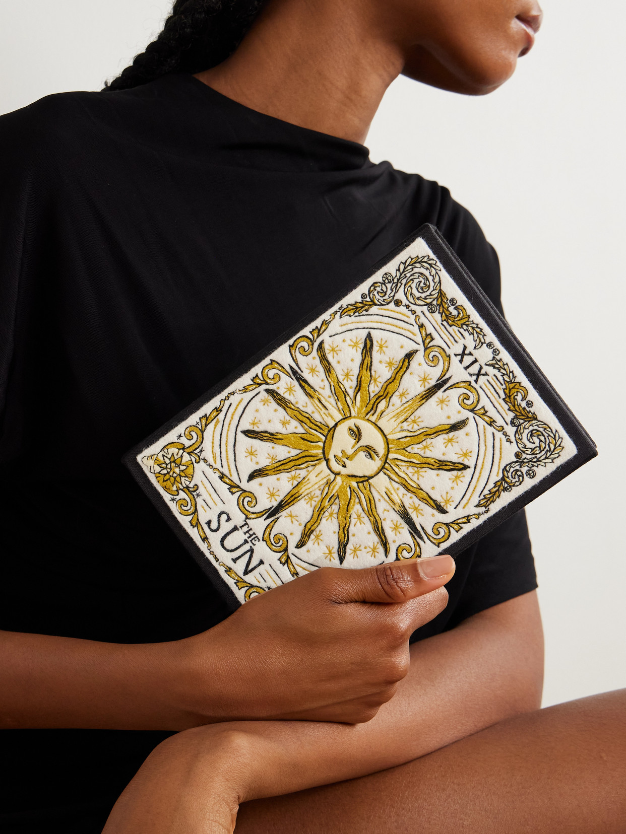 Olympia Le-tan + Gabriel Azevedo Embroidered Appliquéd Canvas Clutch In Black