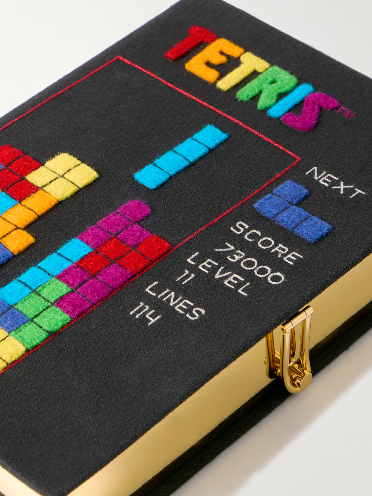 Olympia Le-tan Tetris Embroidered Appliquéd Canvas Clutch In Black