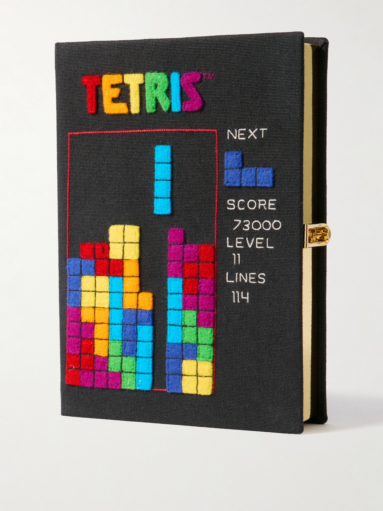 Olympia Le-tan Tetris Embroidered Appliquéd Canvas Clutch In Black