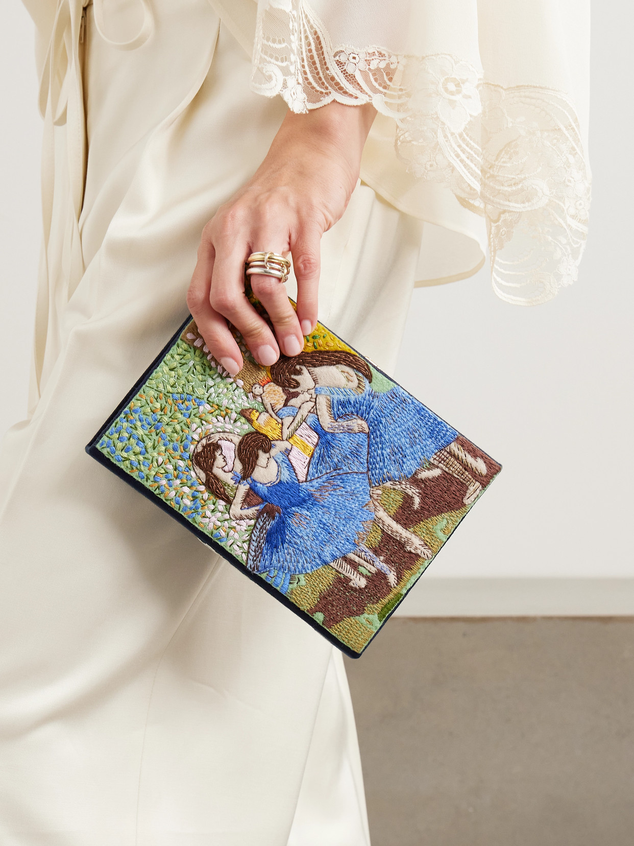 Olympia Le-tan Museum Embroidered Appliquéd Canvas Clutch In Multi