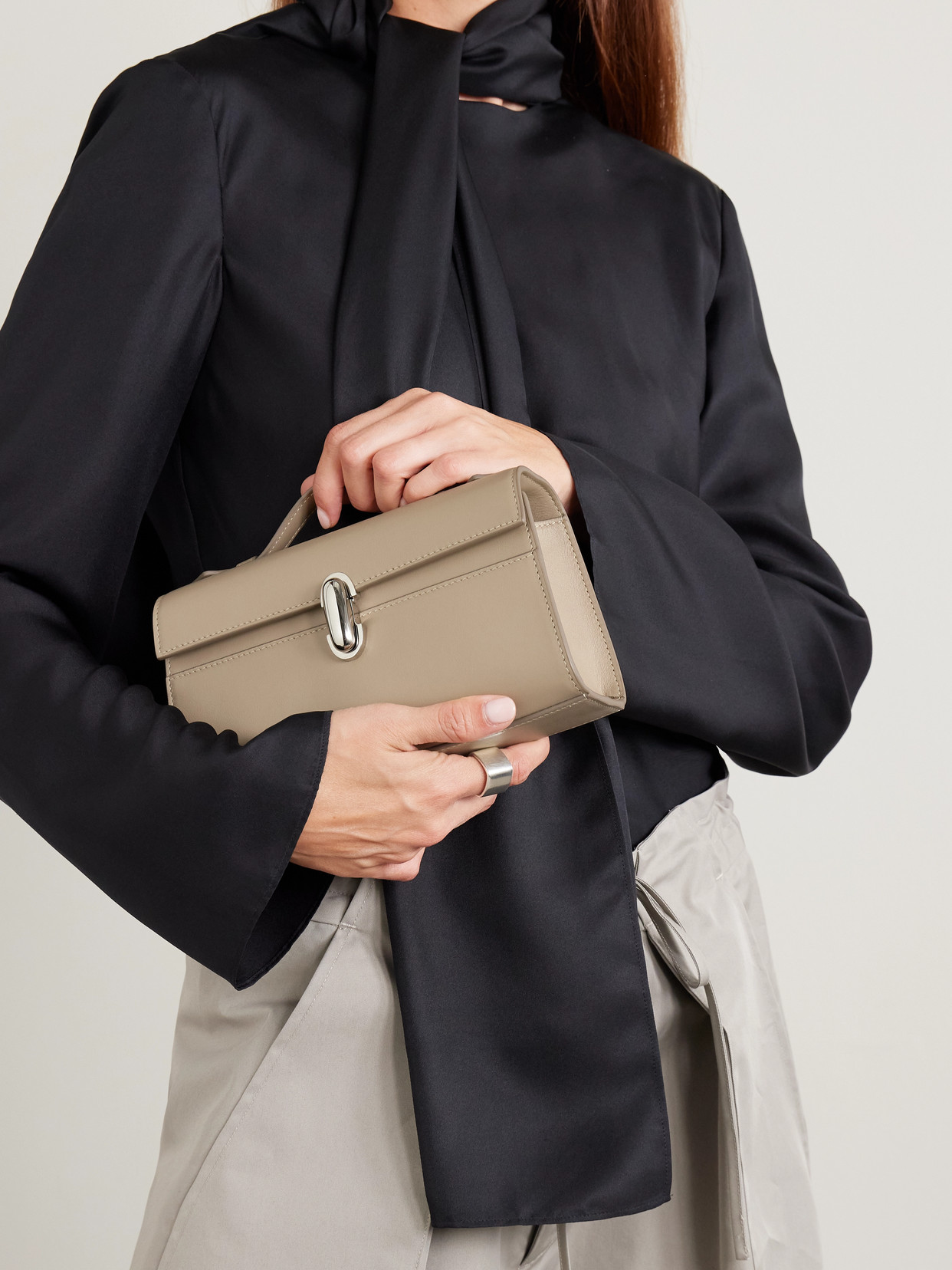 Savette Symmetry Pochette Leather Tote In Neutral