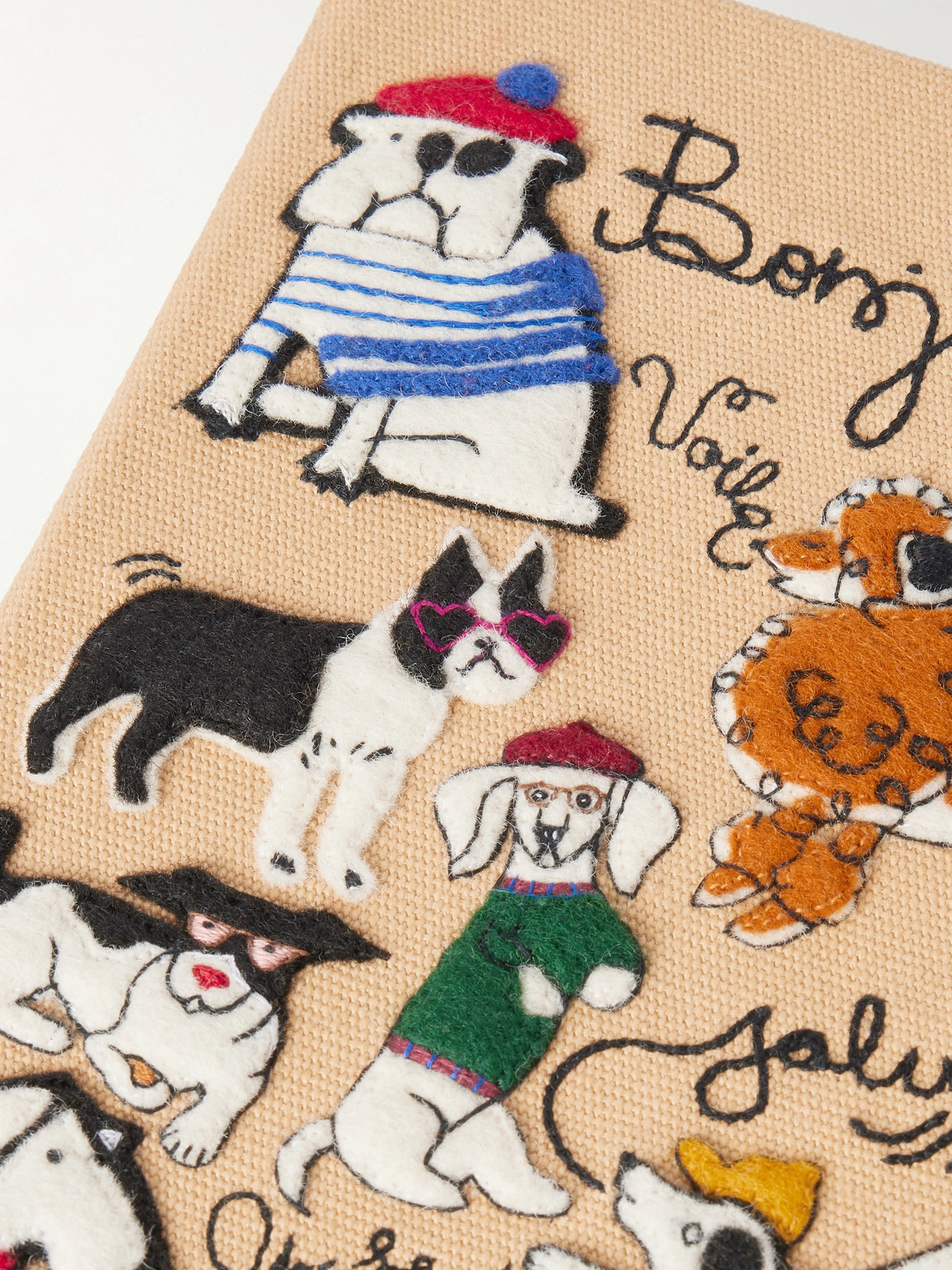 Olympia Le-tan Dogs Embroidered Appliquéd Canvas Clutch In Neutral