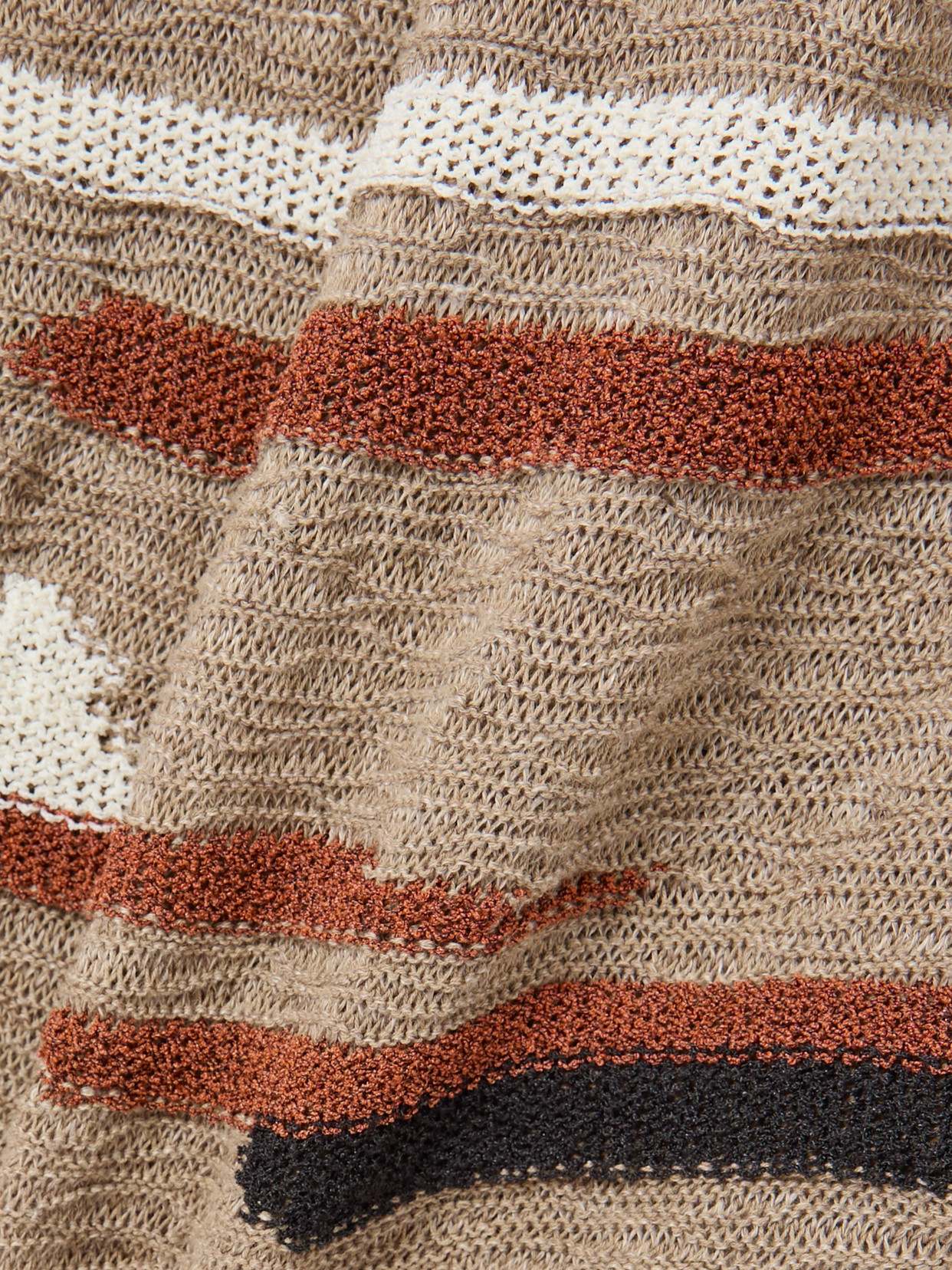 Shop Bottega Veneta Striped Jacquard-knit Linen And Cotton-blend Midi Skirt