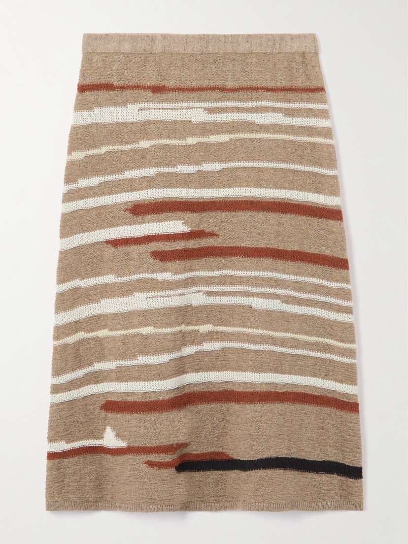 Bottega Veneta triped Jacquard-knit Linen And Cotton-blend Midi kirt