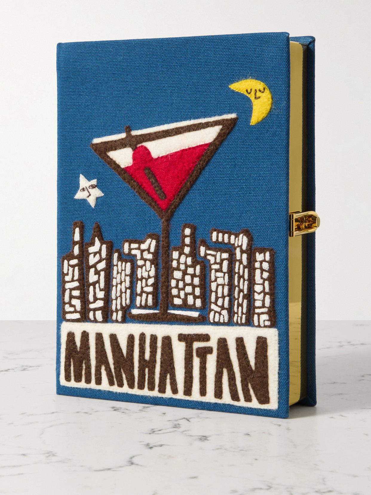 Olympia Le-tan Manhattan Cocktail Embroidered Appliquéd Canvas Clutch In Blue