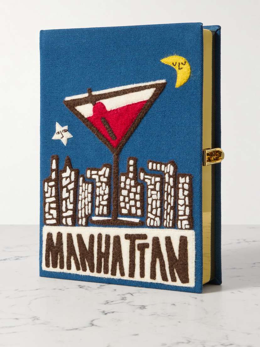 Olympia Le-Tan Manhattan Cocktail Embroidered Appliquéd Canvas Clutch