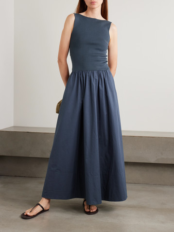 St. Agni Open-back jersey and cotton-poplin maxi dress
