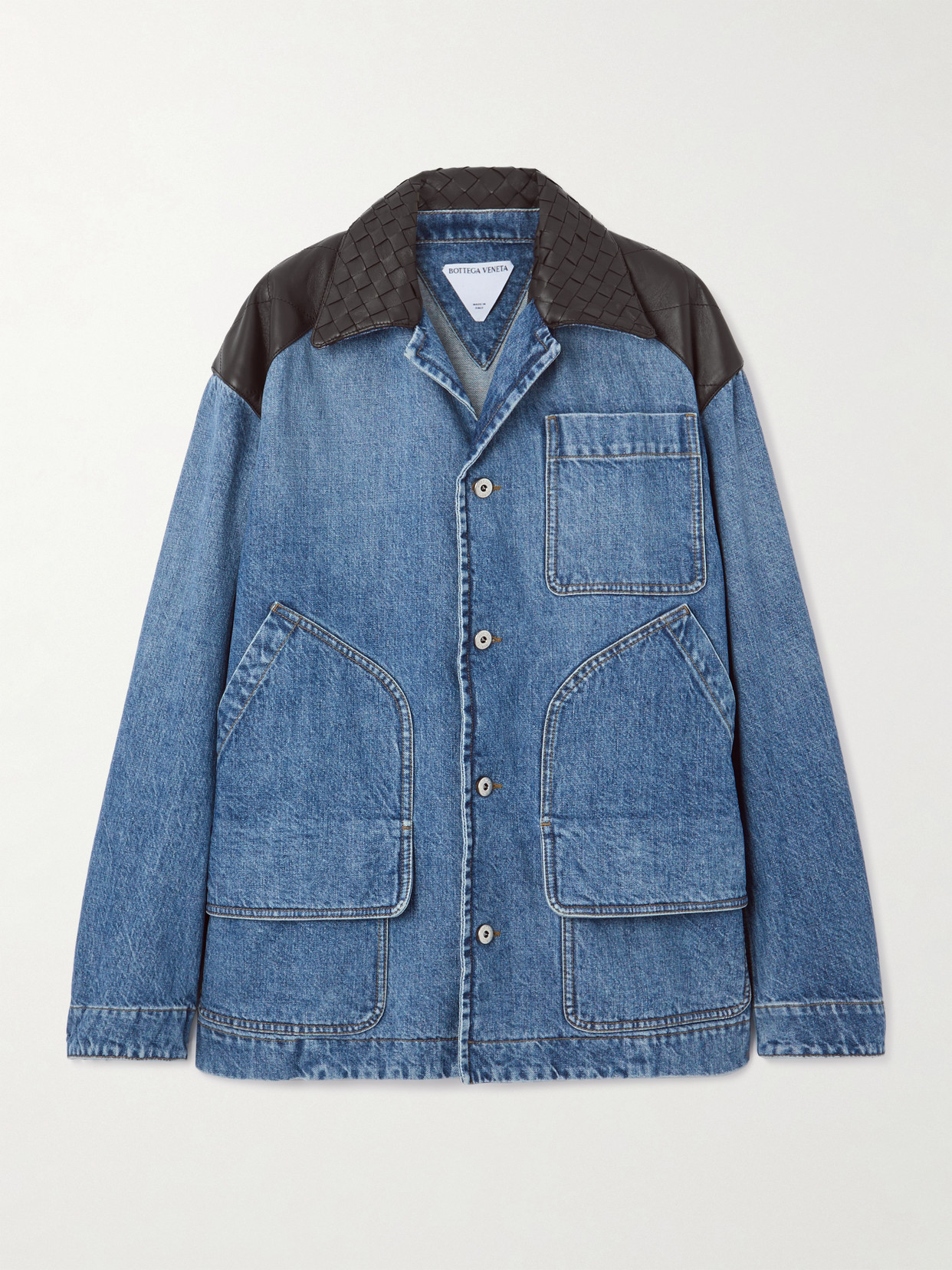 Bottega Veneta Intrecciato Leather-trimmed Denim Jacket