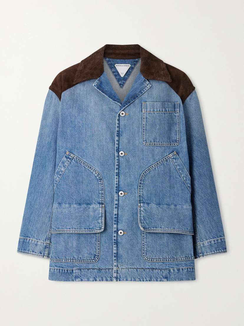 Bottega Veneta Intrecciato Leather-trimmed Denim Jacket