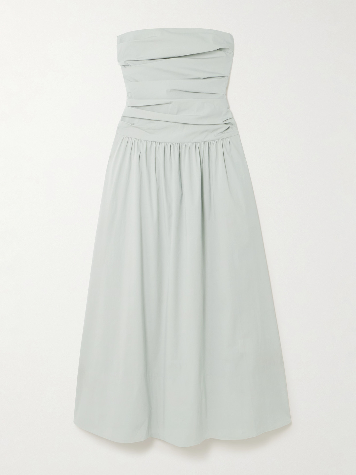 St Agni Strapless Tie-back Crinkled Cotton-blend Maxi Dress In Blue